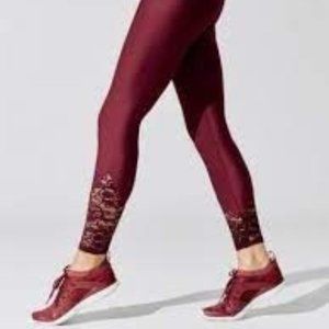 Women's Burgundy Lace Detail Leggings